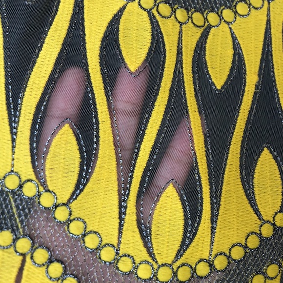 NWT Nicole Miller Artelier Yellow & Grey Metallic Lace Skirt SIZE 0 NEW WITH TAG - Picture 2 of 8